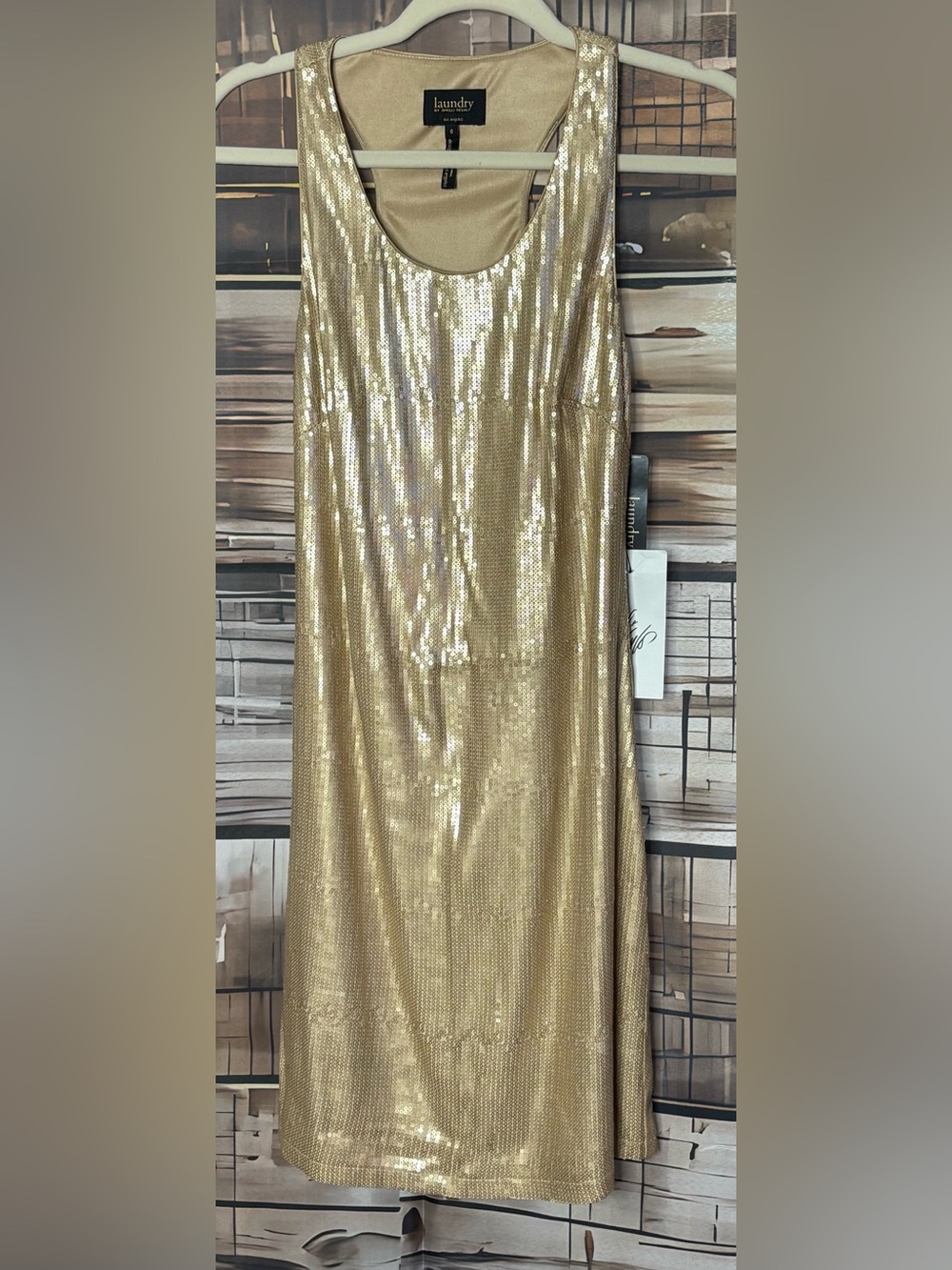 Laundry by Shelli Segal NWT Gold Sequin Racerback Cocktail Dress 0